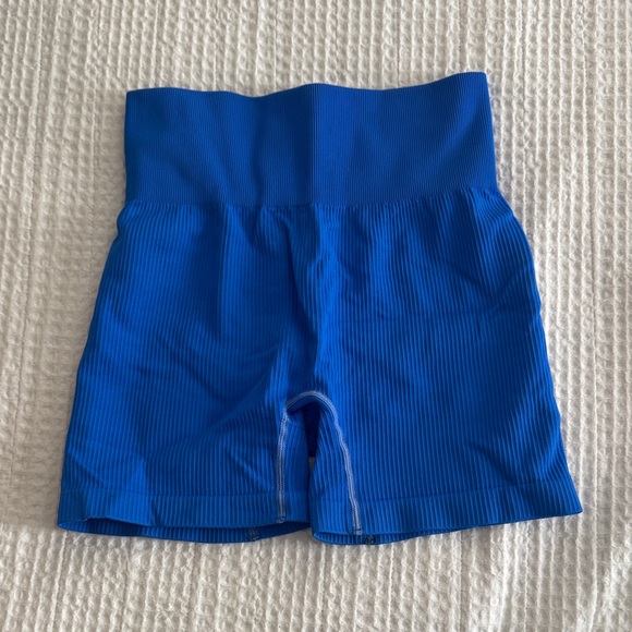Blue Ribbed High-Waisted Shorts - Picture 1 of 3
